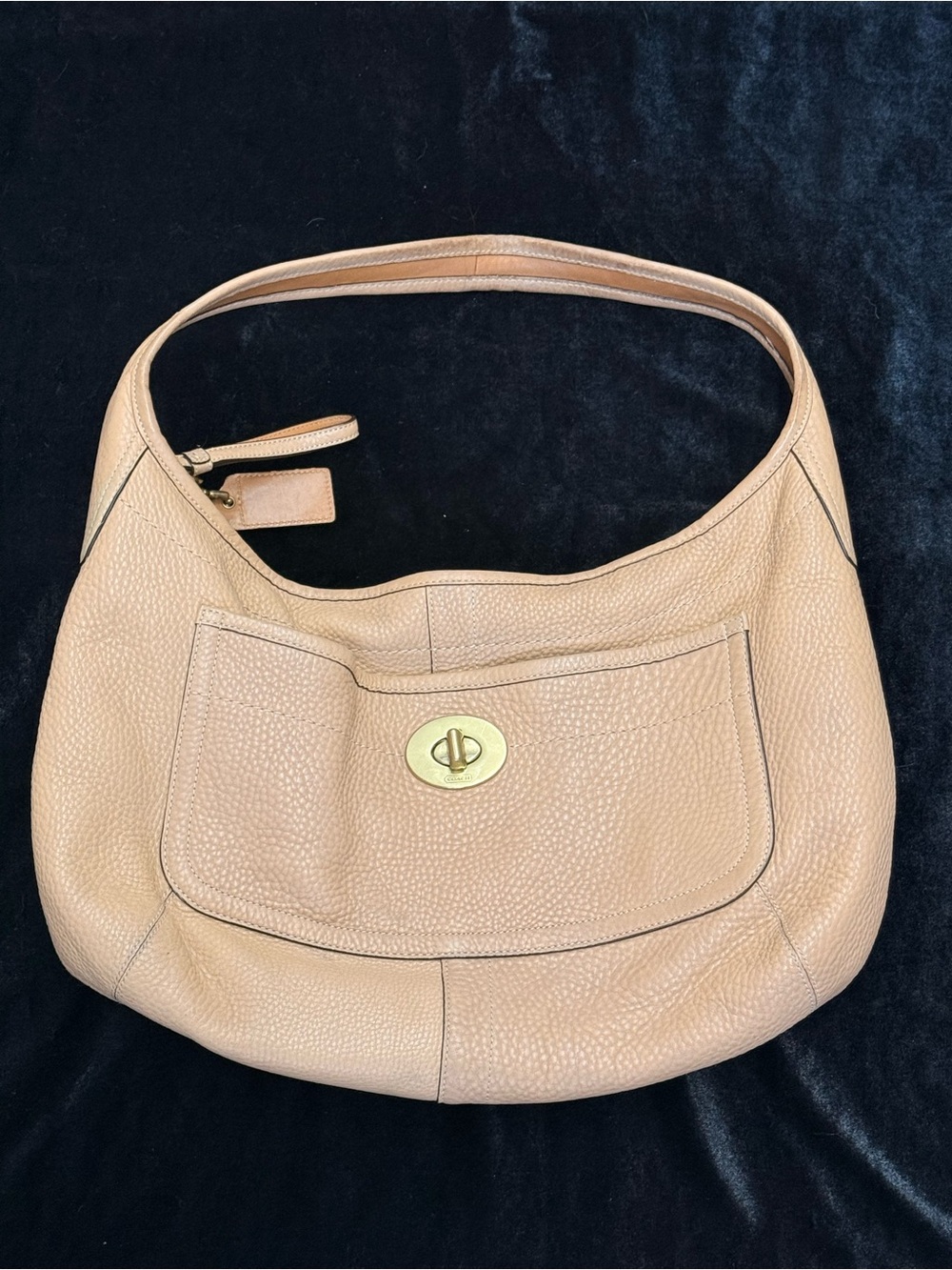 Vintage Coach Pebbled Leather Shoulder Bag in Beige